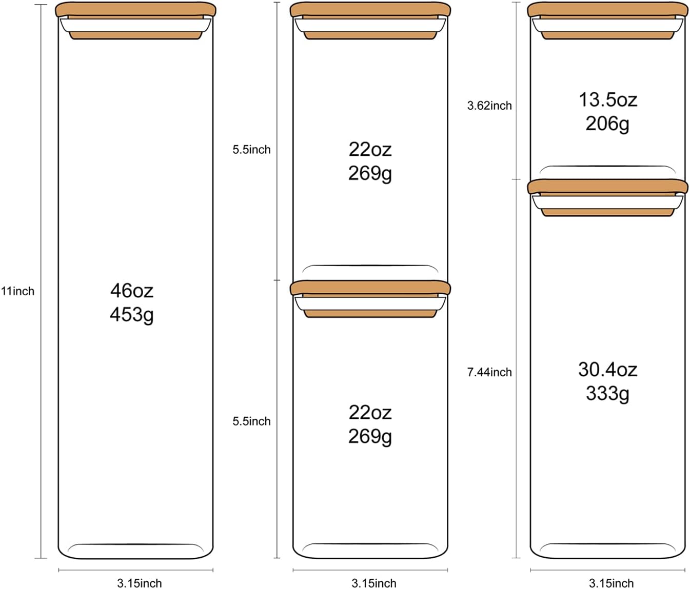 GENICOOK Glass Food Storage Jars,Spaghetti Pasta Storage Container,Borosilcate Glass Canister Set with Eco-Friendly Bamboo Lids for Noodles Flour Cereal Coffee Beans - 10 pc set