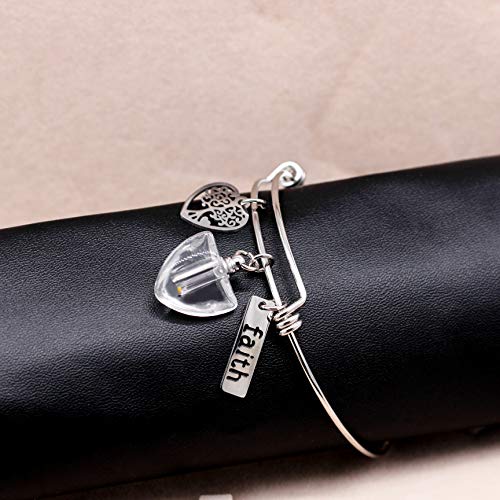 Image of Uloveido Mustard Seed Faith Tree Bangle Bracelet, Stainless Steel, with Glass Charm Bottle Case Y757