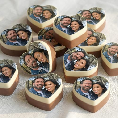 Chocolats personnalisés avec photo : boîte cadeau de 12 pralinés cœur