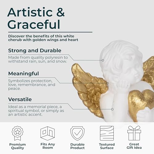 Estatua de Querubín con Corazón para Jardín 15 pulgadas miniatura 5