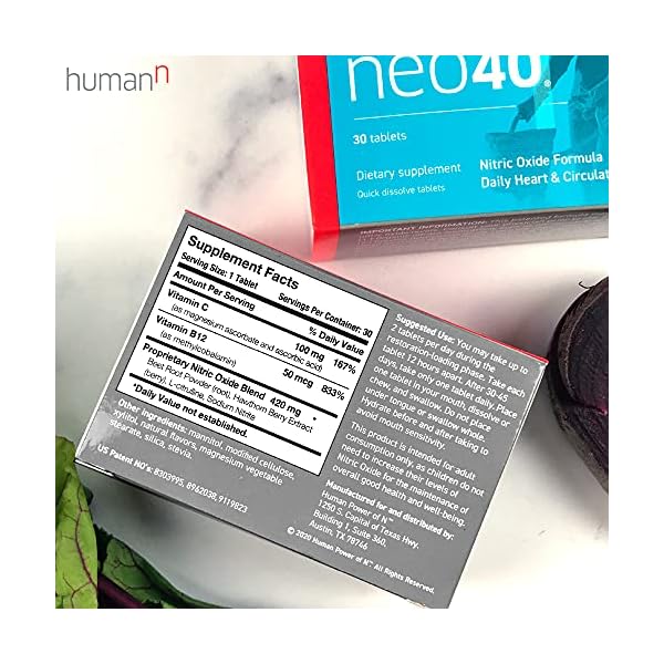 HumanN Neo40 Daily Heart & Blood Circulation Supplements to Boost Nitric Oxide - Supports Blood Pressure - from maker of SuperBeets -Includes 30 Dissolvable Tablets - Tasty Fruity Flavor