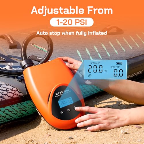 TONSIM 20PSI Elektrische SUP Pumpe mit Akku, Wiederaufladbar Kabellose Luftpumpe, LCD-Digitalanzeige… – Ansicht 3