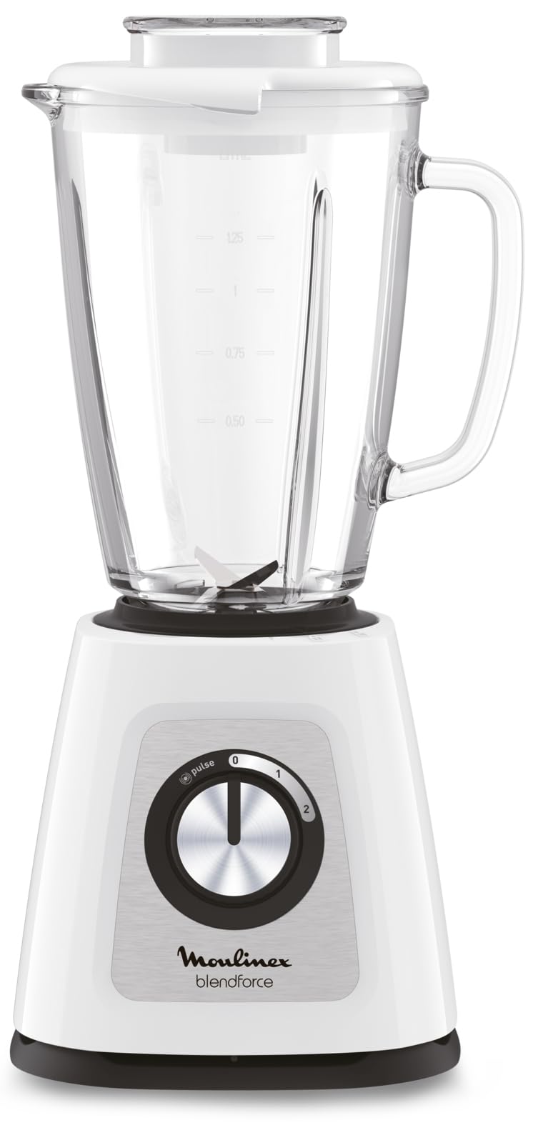 Moulinex Blendforce Cristal LM430110 mikser stojący ze szklaną nakładką, 800 W, 4 ostrza z funkcją rozdrabniania lodu, 3 prędkości, łatwe czyszczenie i odporny termicznie szklany dzbanek 1,75 l