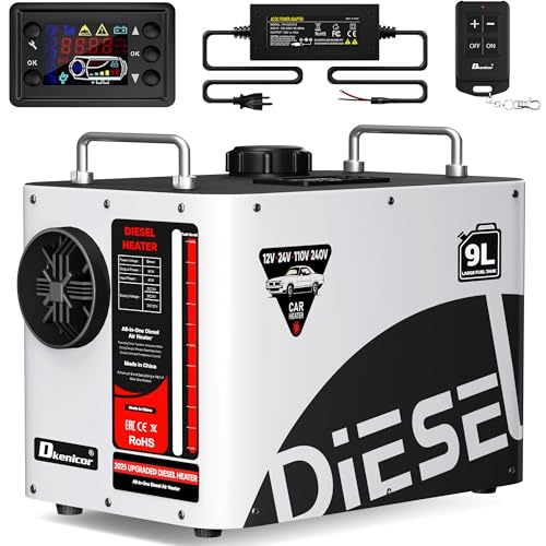 Dkenicor 8KW Diesel Heater, 9L Tank 12V/24V/110V/240V All in One Diesel Air Heater with LCD Switch, Remote Control, for Truck, RV, Home, Car, Campers, Boat, White(No Battery Only Tool)