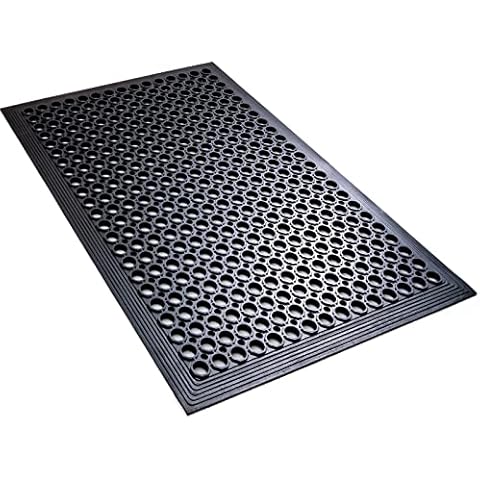 YOSHIKO Anti Fatigue Rubber Floor Mats Restaurant Kitchen Rubber Drainage Mat Out Door Mats Durable Non-Slip Bar Floor Mat Utility Mat Indoor Outdoor Wet Area Use 24" x 36" Black Cover