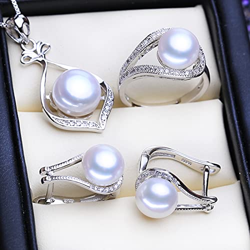 LOKILOKI LOKILOKI Conjuntos De Joyas De Plata De Ley 925, Collares De Perlas Naturales para Mujer, Gargantilla De Moda, Pendientes, Anillo De Boda