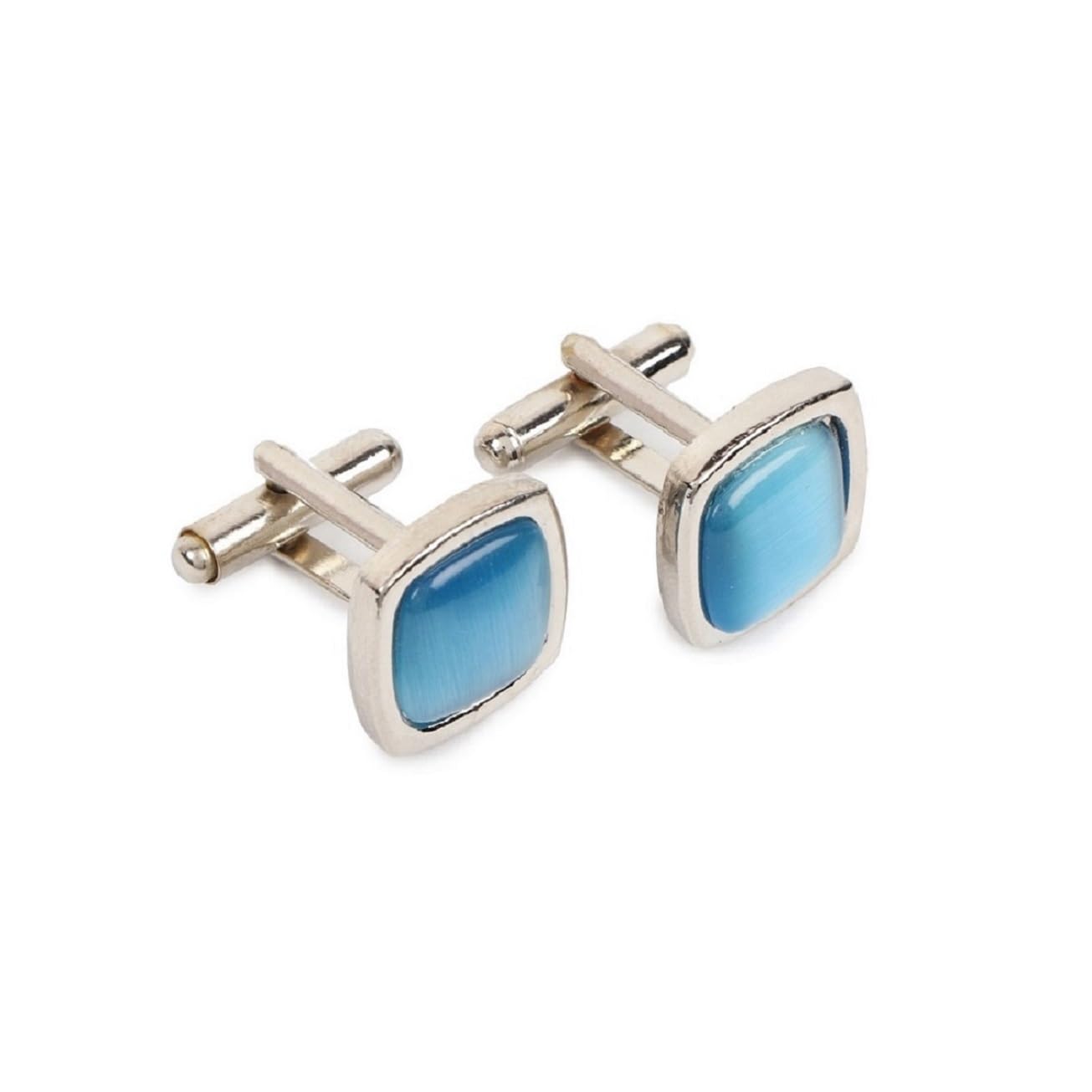 zitti Men's Coral Blue Square American Stone Cufflinks – Brass Metal Formal Shirt Wooden Jewelry in Pouch– Classic Dress Cuff Links for Business or Weddings-picture-33