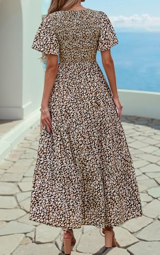 Image of PRETTYGARDEN Women's 2026 Summer Casual Flutter Short Sleeve Boho Floral Maxi Dress Crew Neck Smocked Tiered Long Dresses