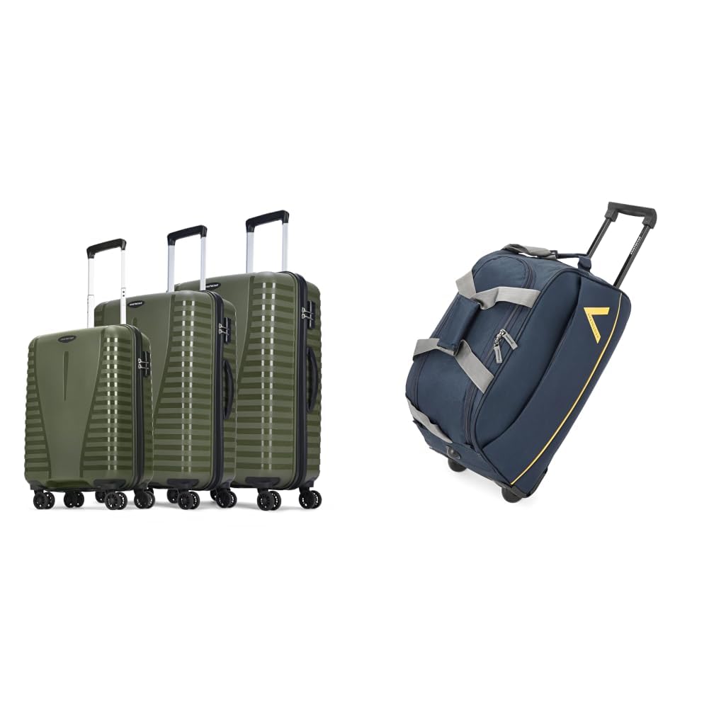 airpro set of 3 large size (check-in), medium size (check-in) & cabin (small size) hard + cadet polyester 52 cms blue travel duffle (cadet)