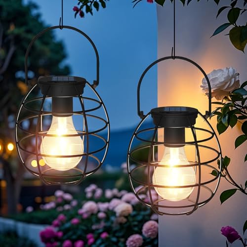 Solarlaterne FüR AußEn, 2 StüCk Solar Laternen FüR DraußEn, LED Solarlampen FüR AußEn HäNgend, Warmenweiß Heller Laterne Solar AußEn Wetterfest, Lampe OutdoorfüR Terrasse Rasen Balkon Hof