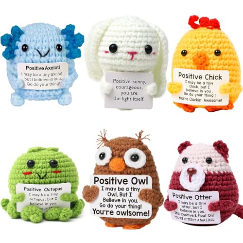HDZXLLW 6PCS Handmade Crochet Animals Set - Positive Emotional Support Gifts for Women, Men,Friends, Coworkers Easter Basket Essentials with Rabbit,Encouragement Decor for Birthdays, Christmas & Home