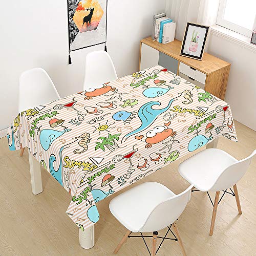 Manteles Antimanchas Impermeable Rectangular, Treer Lavable Poliéster Manteles con 3D Vida Marina Impreso Cubierta de Mesa, Decoración Mesa para Cocina Comedor Fiesta (El Verano,100x140cm)