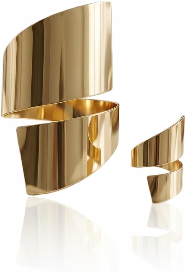 2Pcs Gold Jewelry Sets for Women Bracelet and Ring Set Elegant Rings Bracelets Chunky Pack of Accessories Bangle Fashion Minimalist Everyday Wear