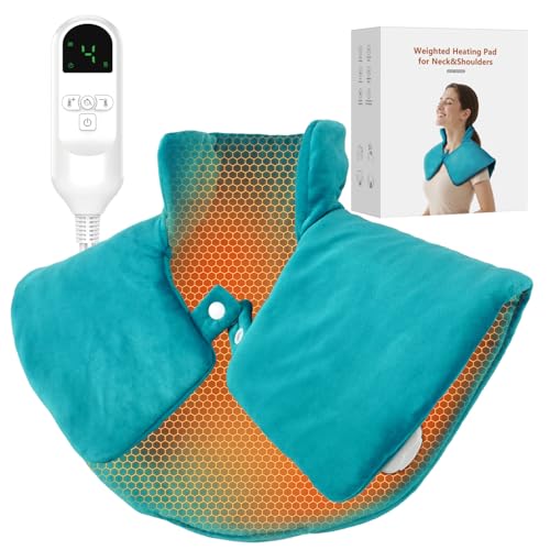 weighted heating pad for neck amp shoulders pain relief electric heating wrap 6 heat settings 4 timers auto shut-off moist amp dry use machine washable gifts for older ul ce certification
