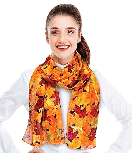 CBC Crown Autumn Fall Leaves Leaf Pattern Silky Feel Scarf 13