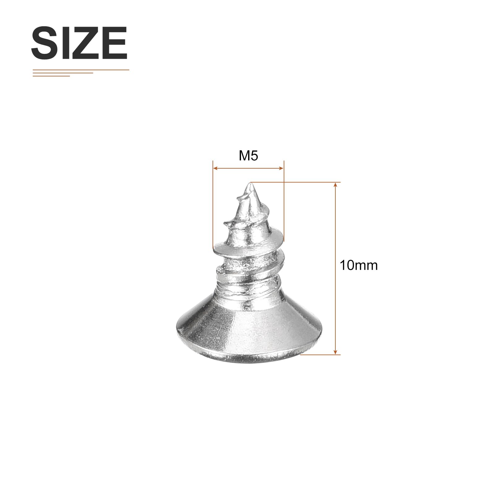 DTGN 100Pcs M5x10mm Flat Head Wood Screws, 304 Stainless Steel Phillips Self Tapping Screws - Good for Woodworking Furniture - Silver - Image 2