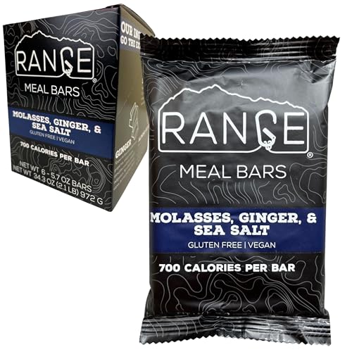 Range Meal Bar - High Calorie Meal Replacement Bars - Gluten Free Bars - Backpacking Meals - 6 Pack (Molasses, Ginger & Sea Salt)