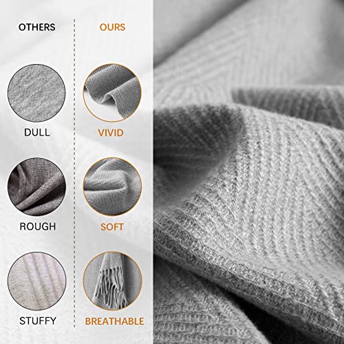 Zonli Gray Throw Blankets Lightweight Summer Throw Blanket Soft Herringbone Throw Blanket For Couch Light Grey Knit Decorative Blankets With Tassels Fringe For Bed Sofa Outdoor 55'' X 75'' #TOP2