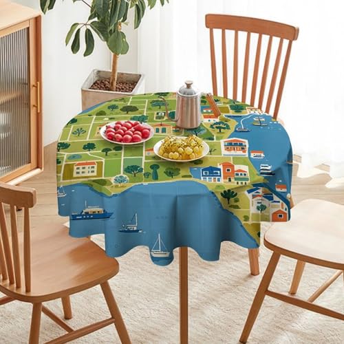 Nappe ronde imprimée Grèce lavable en machine pour buffet extérieur
