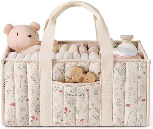 Blissful Diary Floral Diaper Caddy Organizer, Stylish Nursery Sto...