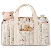 Blissful Diary Wickeltisch-Organizer, Wickelkorb für die Wickelstation, Stilvoller Wickelorganizer für Babybedarf, Unverzichtbares Geschenk zur Geburt und für die Baby-Wunschliste,Blumenbeige