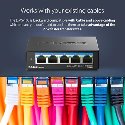 Image of D-Link 5-Port 2.5GB Unmanaged Gaming Switch with 5 x 2.5G - Multi-Gig, Network, Fanless, Plug & Play (DMS-105),Black