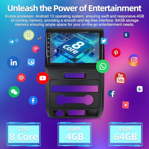 8 Core 4GB 64GB EKAT Android Car Stereo para Ford F150 2009-2012 - Rádio IPS Touchscreen de 9 polega