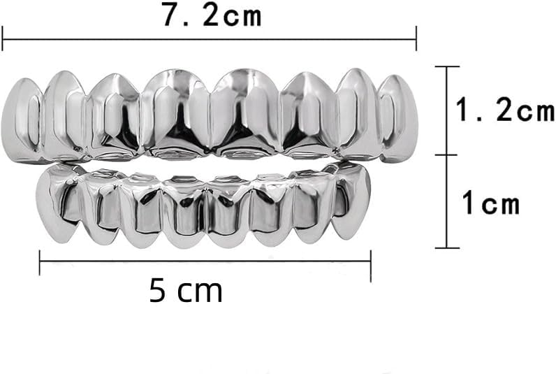 18K Gold Plated Gold Finish 8 Top Teeth 8 Bottom Tooth Hip Hop Teeth Grillz + 2 Molding Bars for Men and Women