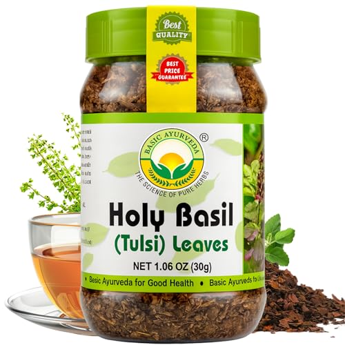Basic Ayurveda Holy Basil (Tulsi) Leaves | 1.06 Oz (30g) | Pure Dried Tulsi Leaves | Natural Ayurvedic Herb for Herbal Tea Detox & Daily Wellness | Non-GMO Gluten-Free & Vegan