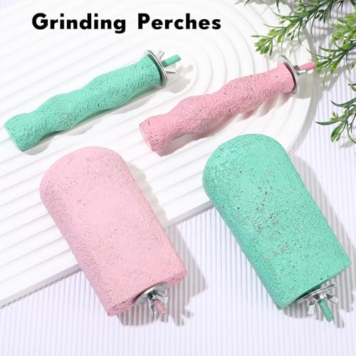 Image of Soulchen 4 Pcs Bird Beak Grinding Calcium Stone Perches Large 4.8 Inch Parrot Teeth Mouth Molar Cage Platform Paw Grinding Sticks Jumping Stand for Macaws Parakeets Finches Cockatiel(Green,Pink)