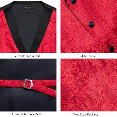 Image of DiBanGu Mens Paisley Suit Vest Silk Jacquard Waistcoat and Necktie Set Formal Shawl Collar Dress Vest 7PCS for Wedding Party