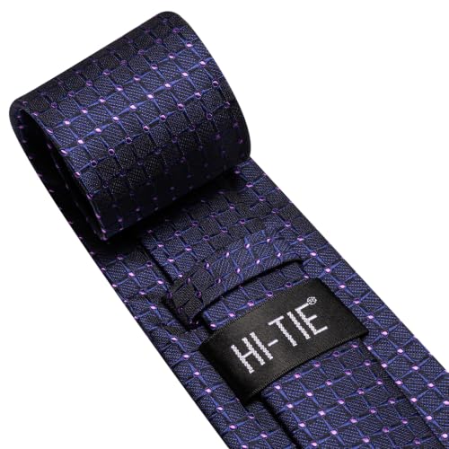 Image of Hi-Tie Men Silk Ties Set with Flower Lapel Pin Necktie Pocket Square Cufflinks for Tuxedo Wedding Business