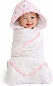Toalha de Banho com Capuz para Bebê, Estampa Céu, 70x70cm, Forro Fralda 100% Algodão, Absorvente, Hipoalergênica e Macia (rosa)