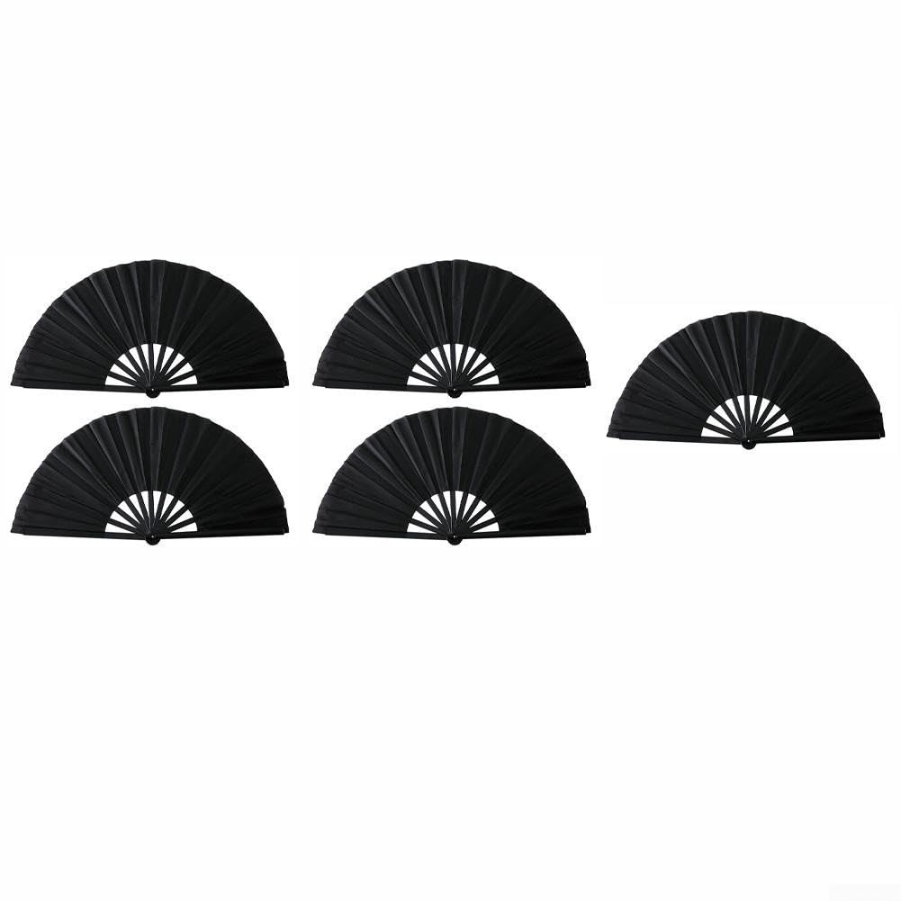 5 Stück große, faltbare Tanzfächer, 33 cm, zusammenklappbar, Handfächer für Hochzeiten, Partys, Bühnenauftritte, Karneval, Dekoration, Outdoor, buntes Set (schwarz)