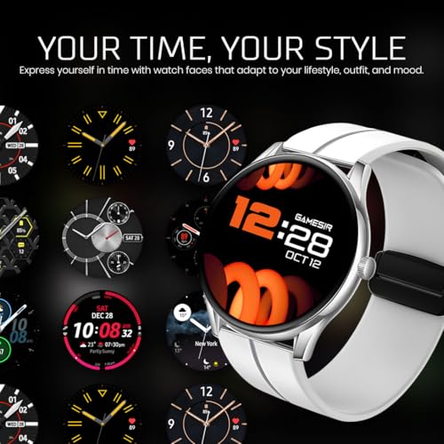 Image of GameSir Glavito Round Dial Smartwatch with 1.49 inch AMOLED Display, 100+ Sports Modes, IP67, Bluetooth Calling, Functional Crown Control, Health Tracking, 100+ Watch Faces, Men & Women (Magnetic White)