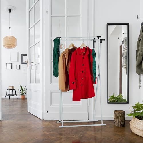 Relaxdays Kleiderständer ausziehbar, HBT: 139x135x95 cm, 2 Kleiderstangen, Flur, Herrendiener klappbar, Metall, weiß