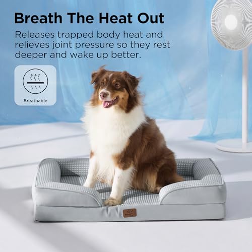 Image of Bedsure L Plus Cooling Dog Bed for Large Dogs - Orthopedic Dog Cat Cooling Bed Washable, Big Comfort Dogs Couch Sofa with Waterproof Removable Cover, Pet Bed with Nonskid Bottom, Cooling Grey, 38 inch