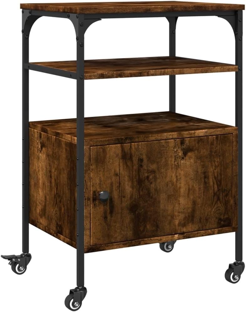 vidaXL Printer Stand 3-Tier, Computer Printer Table with Storage, File Organizer for Home Office, Printer Cart, Smoked Oak Engineered Wood