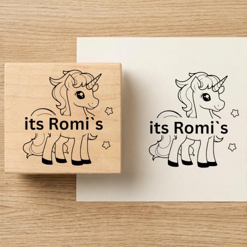 Image of Kunya Personalised Book Stamp with Your Name(3.5 cm Dia), customised for Stamping Books for Readers, Great Gift for booklovers, Kids, Teachers (Unicorn)