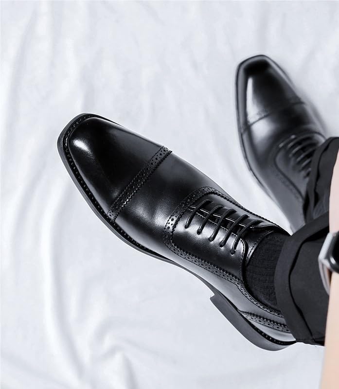 Dress Oxford Shoes for Men Lace Up Square Toe Vegan Leather Cap Toe Oxford Shoes Low Top Block Heel Non Slip Resistant Prom(9)3