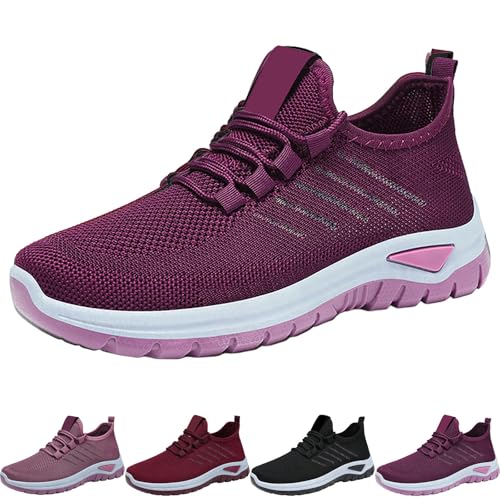 Lätta sommarskor, dam, breda fötter: ortopediska skor dam, ortho mjuk mesh, ventilerande elevate skor med snörning, sneakers, utomhus, promenadskor, sportskor, löparskor, fritidsskor, röd, 39 EU