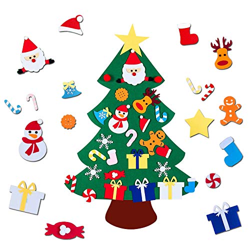 YOUYIKE Árbol de Navidad de Fieltro,Arbol de Navidad de Fieltro DIY,con 26 Adornos Desmontables,Colgar En La Pared DIY Decoraciones para Árboles De Navidad para La Fiesta(95x70cm)