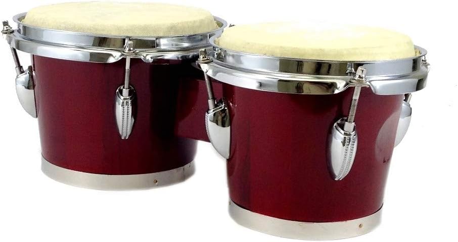 BONGOS 7" + 8" inch DARK RED WOOD DUAL DRUMS SET - WORLD LATIN Percussion - NEW