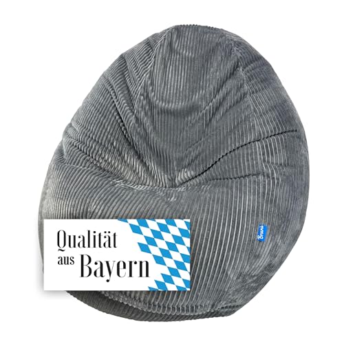 Bruni Classico Cord L in Grau - XXL-Sitzsack für drinnen mit Füllung, Indoor-Sitzsack aus Deutschland