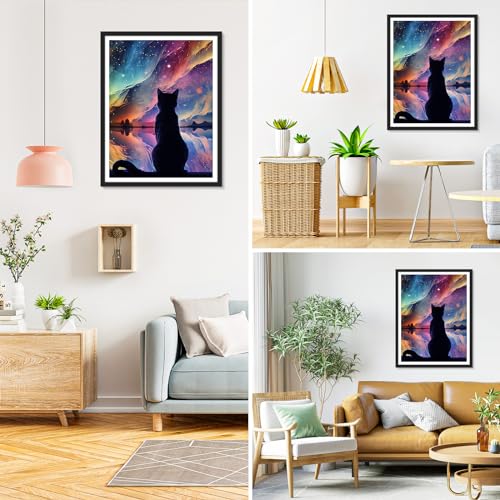 EOBROMD 5D Cat Diamond Painting Kits for Adults Full Round Drill Starry Sky Diamond Art Crystal Rhinestone Art Craft for Home Decor Gifts 30x40cm - Image 4