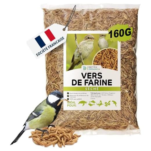 vers de Farine séchés, 160gr, Friandises pour Oiseaux, Poissons, Tortues, Hérissons, Rongeurs et Reptiles