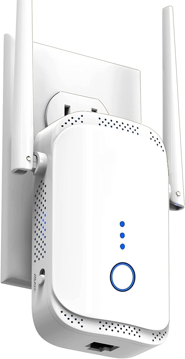 Powerful WiFi Extender Signal Booster, Up to 10,000 Sq Ft & 50 Devices, Whole Home Coverage Internet Repeater with Ethernet Port, Works with Any Router | Plug and Play (White) (White)