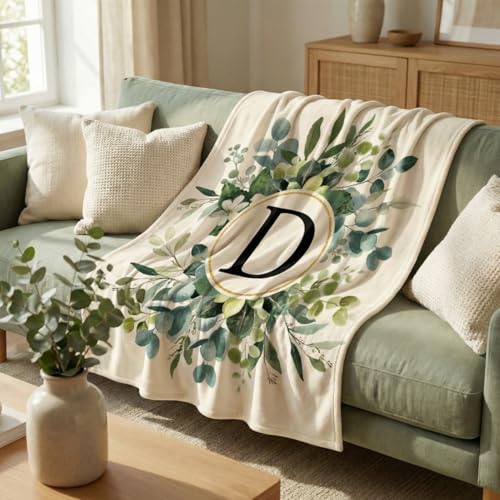 Horaldaily Eucalyptus Letter Theme Initial D Flannel Throw Blanket 50x60 by Horaldaily - Used condition - Image 2