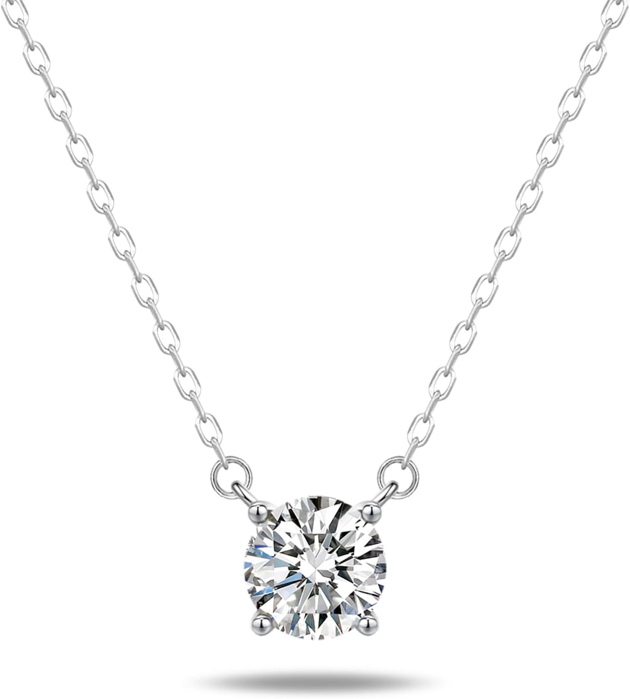 Sterling Silver Birthstone Necklace for Women Diamond Choker Necklace Round Pendant Dainty Jewelry Birthday Anniversary Wedding Gift