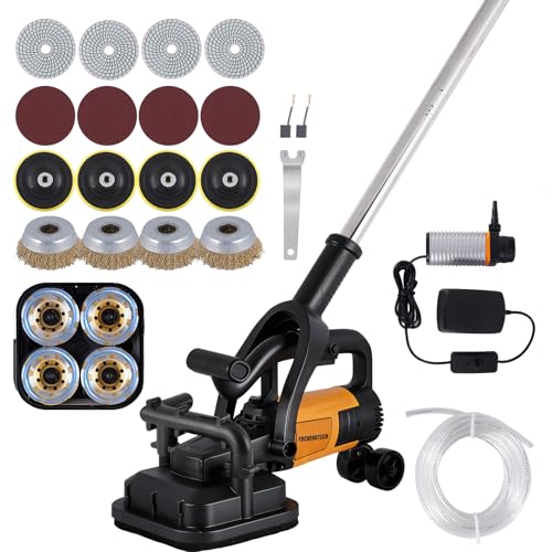 YUCHENGTECH Pulidora de Hormigón 4 Cabezales 3800W Lijadora de Hormigon para Suelo con 3 Tipos de Discos (Lijado, Eliminación de Óxido, Pulido) con Bomba de Agua y Alargadera